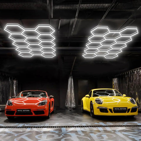 Led Hexagon Garage Light With Dope Honeycomb Ceiling Design For Beast Mode Bright Car Detailing And Shop Lighting, 6500K Daylight