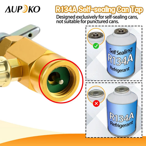 DIY Car AC Recharge Kit With Gauge And 1/2 Inch Self Sealing Valve Can, R134A refrigerant tap close-up