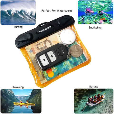IPX8 Submersible Waterproof Wallet And Key Fob Case Pouch 2 Pack with keys, money, and cards, ideal for watersports.