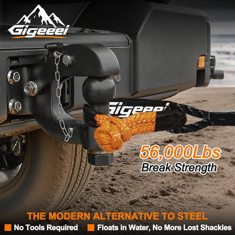 Beefy Half Inch By 22 Inch Soft Shackle Recovery Kit for off-road winch and vehicle towing, 56,000 lbs capacity, attached to tow hitch.