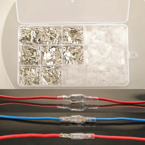 Feggizuli 540pc spade connector kit: 2.8/4.8/6.3 mm male/female crimp terminals with insulated sleeves in storage box
