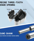 Close-up of Knockout Eight Piece Forstner Bit Set showing precise three-tooth design and round shank for stability.