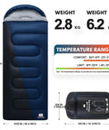 XXL Winter Sleeping Bag For Adults And Kids Ultra Warm Cozy All Season Camping Gear with Compression Sack, blue and black design