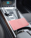 Premium Leather Car Document Wallet With Clear Window Pockets For Registration Insurance And Id Cards Nifty Glove Box Stash on car console.