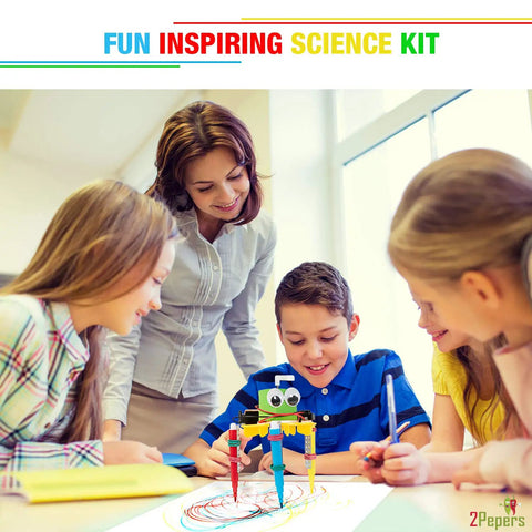 Children using Electric Motor Robotics Kit For Kids 4 In 1 DIY STEM Toys For Boys And Girls Build Dope Circuits And Learn Circuit Engineering.