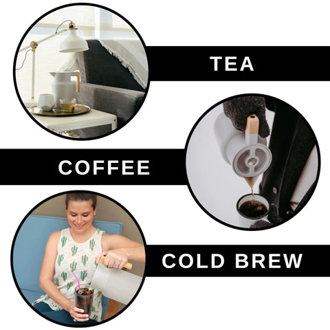 Three usages of 50 Oz Thermal Coffee Carafe Stainless Steel Insulated Dispenser Keeps Your Brew Hot Or Cold For Hours With Tea Infuser