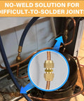 4 Pack Copper Pipe Extension Joint Connectors For HVAC AC One Quarter Inch And Three Eighth Inch Coupling Adapters shown installed