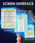 Decibel Meter Data Logger With Real Time Sound Level Readouts, 43,000 Data Capture And Excel Export, Rechargeable Noise Monitor With AC DC Output, Three Color Alarm, PC Connectivity And Main Unit Display showing recorded data and settings