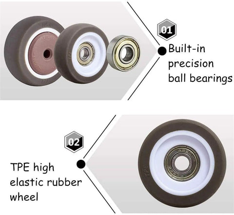 Close-up of Heavy Duty Plate Casters Set Of 4 Swivel Caster Wheels with TPE rubber and precision ball bearings.