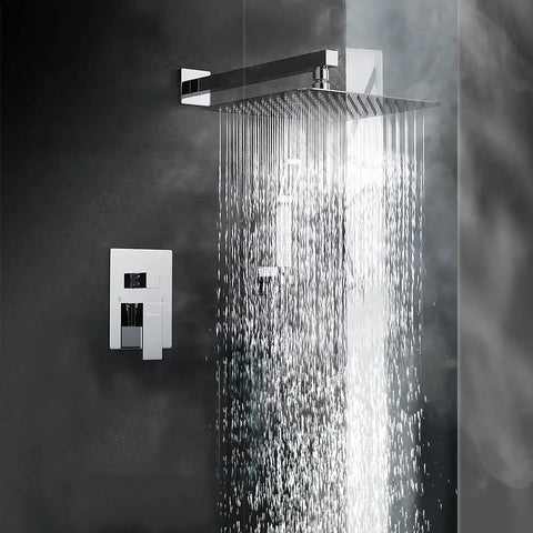 10 Inch Chrome Shower System With Rain Shower Head And High Pressure Handheld Wall Mounted Faucet Rough In Valve Kit Included