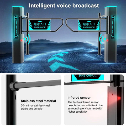Smart Swing Gate With Voice Announcements And Automatic Access Control For Clear Hands Free Entry After Verification Boss Level Security And Easy Install With Expansion Bolts Ideal For Office Lobby Warehouse And Commercial Premises. stainless steel turnstile