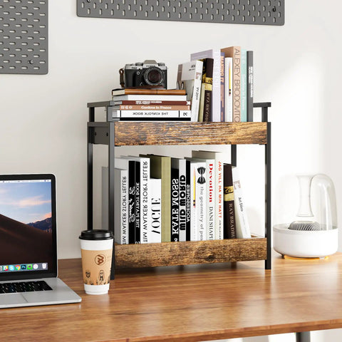 Two Tier Countertop Coffee Station Organizer Rack for Coffee Bar Essentials and Condiment Storage, Wood Shelf for Kitchen