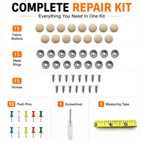 15 Pack Car Headliner Repair Kit With 42 Pcs Roof Liner Clips And Screws Sagging Headliner Fix No Fuss Do It Yourself Vehicle Interior Repair Accessories With Installation Tool, 15 buttons, rings, screws, pins, screwdriver, tape