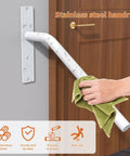 Slick 16 Inch Matte White Stair Handrail Rock Solid Anti Slip Knurled Grip Outdoor Porch Railing Fits One To Three Steps Heavy Duty Stainless Steel Design No Sweat Install mounted beside a door.