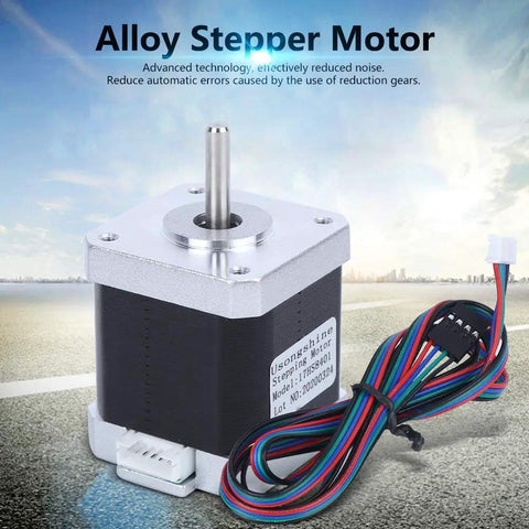17HS8401 NEMA 17 High Torque CNC Stepper Motor Kit With 4 Pin Cable, shown with wires, designed for precise motion and smooth operation