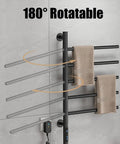 Smart 180 Degree Rotating Heated Towel Rack With 1 Hour To 8 Hour Timer 82 Watt Wall Mounted Towel Warmer on grey wall