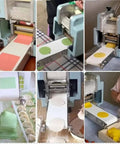 Heavy Duty Electric Dumpling Skin Maker That Slams Out Perfect Round Wonton Wrappers In Record Time Without Breaking A Sweat For Busy Commercial Restaurants Or Compact Home Countertops: Close-up of dough being processed.