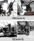 Hella Smooth Hydraulic Disc Brake Kit For Ebikes And Mountain Bikes With Top Shelf Aluminum Build Badass Piston Power Off System Fits 160 Mm Rotors Black Finish close-up of PM and IS column calipers.