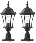 Two-pack of Cast Aluminum Outdoor Post Light 24 Inch With 3 Inch Pier Mount Bronze Exterior Seeded Glass Six Sided Lanterns