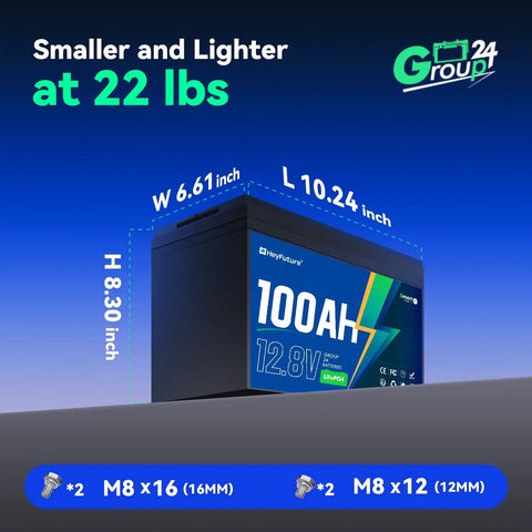 12V 100Ah Bluetooth LiFePO4 Battery For Deep Cycle Power Built To Last Ready To Roll For RVs Trolling Motors Yachts And Solar Setups Ultra Lightweight And Compact With 15,000 Charging Cycles displayed with dimensions