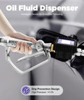 Heavy Duty Digital Oil Control Valve Meter Nozzle Pneumatic Flow Gun With Cozy Grip Handle Energy Efficient Smart Hibernation Mode For Shop Pros in use with a hand holding it.