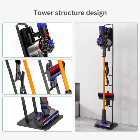 Tower structure design of Stable Metal Vacuum Stand Holder For Dyson Handheld Vacuums V6 V7 V8 V10 V11 V12 V15, no drill docking.