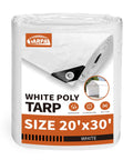 Heavy Duty White Tarp 20x30 Waterproof 7.5 Mil All Purpose Poly Tarps Cover Snow Proof UV Protection Tough As Nails Rip And Tear Proof Poly Tarpaulin For Outdoor Gear And Garden Projects packaging