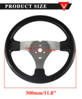 Go Kart Steering Wheel Kit With 360mm Rack Pinion Adjustable Shaft And Tie Rod Ends, 300mm wheel, black and silver, front view