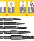 Heavy Duty Bolt Extractor Kit With Fluted Shank Design For Stripped Screws And Damaged Fasteners That Grip Tighter Under Torque To Save Your Bones When Removing Tough Rusty Steel Studs, Socket Heads, And Frozen Hardware Fast And Easy Without Breaking A, 5-piece steel bit set