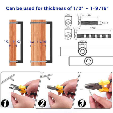 Diagram showing installation of 20 Pack 7-1/2 Inch Square Kitchen Cabinet Handles Matte Black Pulls For Cupboard And Drawer.