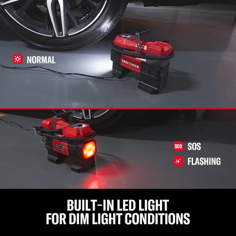 12V Tire Inflator Portable Air Compressor With Digital Gauge Auto Shut Off LED Light 12V Car Plug In Use