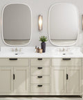 Bathroom vanity with 12 Pack 5 Inch Black Cabinet Pulls Edge and Finger Drawer Handles for Cabinets, featuring modern decor.