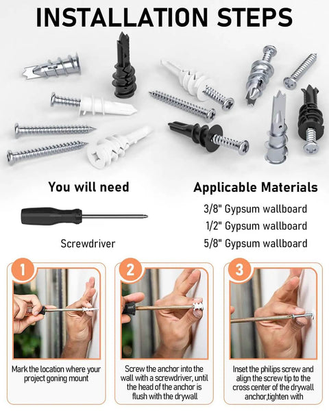 All In One 200 Piece Drywall Anchors And Screws Kit Self Drilling With Case DIY Friendly Mounting installation guide