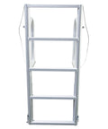 Sliding Dock Ladder 5 Steps No Fuss, Sturdy Aluminum Welded Build, Easy Assembly With Common Tools, Keeps a Permanent Mount Yet Removable From the Water, Minimal Boat View Obstruction, Durable Hardware, Backed by a Two Year Warranty. front view of 5-step aluminum dock ladder