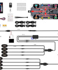 RGB LED Rock Lights Kit diagram showing wiring layout for Jeeps, Trucks, UTVs IP68 160 SMD Underbody Underglow installation