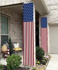 Pair Of Must Have Patriotic Porch Banners For 4th Of July And All American Holidays Outdoor Indoor Red White And Blue American Flag Decor Durable Oxford Material Easy Hang Signs For Memorial Day Veterans Day Presidents Day Independence Day And More on brick porch