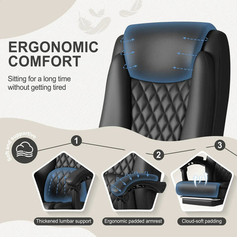 Executive Home Office Chair With Lumbar Support And 400 Lb Capacity Adjustable Ergonomic High Back Managerial Desk Chair features ergonomically padded armrest and lumbar support.