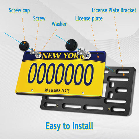 Universal Front License Plate Bracket Mount Kit With Anti Theft Stainless Steel Screws And Bolt Caps For Cars Without Pre Drilled Holes Easy Install Front Bumper Tag Adapter components diagram.