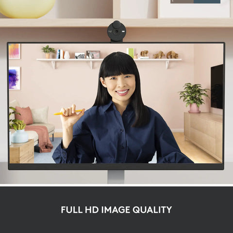 Full HD 1080P Business Webcam With Wide Angle Lens And Sliding Privacy Shutter Zoom Microsoft Teams Certified on monitor during video call.