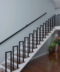 Matte Black Industrial Pipe Stair Handrail Crafted For Indoor And Outdoor Use Featuring A Super Heavy Duty Galvanized Steel Build.