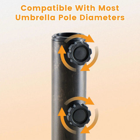 Image showing two manual knobs on heavy duty 30 lbs patio umbrella base with resin stand and bronze finish, compatible with most poles.