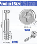 10 Piece Furniture Connecting Rods And 10 Cam Locks Set For Cabinets And Wardrobes, zinc alloy cam lock fasteners, size details