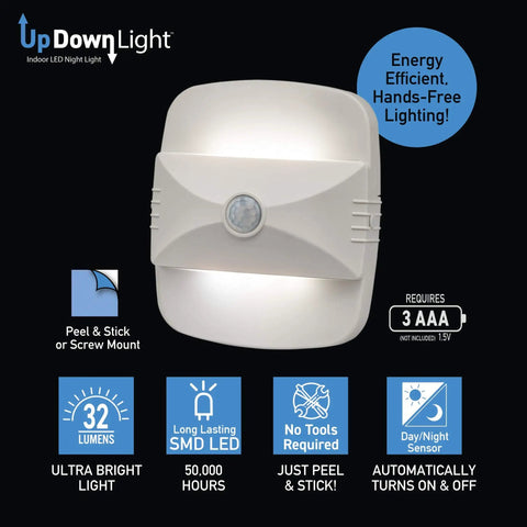 UpDown Wireless Motion Sensing LED Light Auto On Battery Powered Accent Night Light White Finish product image