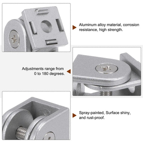 4-Pack Die-Cast Aluminum Pivot Joints, 180-Degree Adjustable Flexible Pivot Connectors For 2020 Series Aluminum Extrusion Profiles, 6mm Bore, Silver Tone DIY-Friendly Built-To-Last, 20x20x23mm