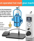 Easy Setup Hot Melt Glue Dispenser 30ml With Foot Switch And Mounting Bracket For Electronics Assembly, No Sweat To Use, Precise Glue Flow From Continuous To Drip, Rotatable Heating Head For Clean, Reliable Bonding. Blue metal hot melt glue dispenser with foot switch and control box