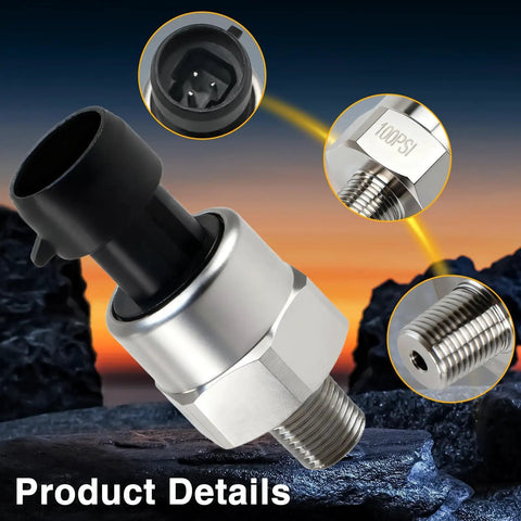 Beefy 100 Psi Stainless Steel Pressure Transducer Sensor With Connector Harness for oil fuel water and air, 0.5V to 4.5V output