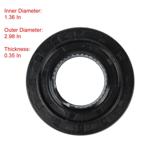 Front view of rubber double-lip oil seal for rotary shafts, 37x76x9 mm (inner 1.36 in, outer 2.98 in).