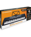 Box of 61 Key Digital Keyboard Piano Kit With Stand and Bench for Beginners, showing electric keyboard with built-in speakers and accessories