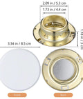 Right On Track Four Pack Flat Round Fire Sprinkler Cover Plates, 3.34 in, gold and white, for concealing fire sprinkler systems.
