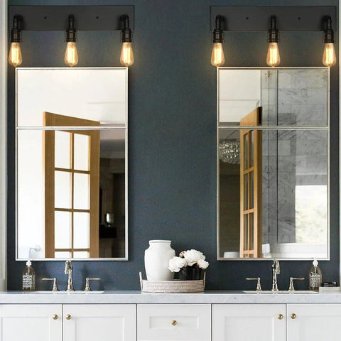 Industrial Farmhouse Vanity Light With Three Lights Water Pipe Wall Sconce over modern bathroom mirrors